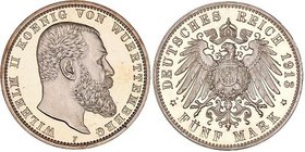 Germany - Empire Wurttemberg 5 Mark 1913 F GENI PR 99
KM# 632; J. 176; Silver; Wilhelm II; Hairlines