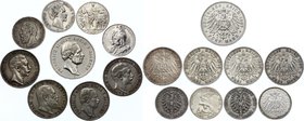 Germany - Empire Lot of 9 Coins 1876 - 1913
4x 2 Mark + 4x 3 Mark + 1x5 Mark. Silver, VF-AUNC. Keiserreich Mark Sammlung.
