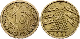 Germany - Weimar Republic 10 Reichsfennig 1928 G
KM# 40; Key Date - catalogue value is 250 $. VF-XF