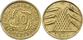 Germany - Weimar Republic 10 Reichsfennig 1931 G
KM# 40; Key Date - Mintage 38000 Only! Catalogue value is 450 $. XF