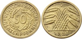 Germany - Weimar Republic 50 Rentenfennig 1923 J
KM# 34; The Rarest Date. Mintage 4000 only! Catalogue value is 3000 $. XF-AUNC.