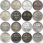 Germany - Weimar Republic Lot of 8 Silver Coins 1 Mark 1924 - 1925
Jaeger# 311; Lot of 8 coins - all different. Date & Mint Collection! XF-AU