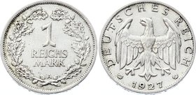 Germany - Weimar Republic 1 Reichsmark 1927 A
KM# 44; Key Date - Mintage 364000, catalogue value is 700 $. Silver, XF.