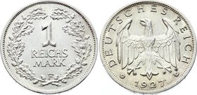 Germany - Weimar Republic 1 Reichsmark 1927 F
KM# 44; Key Date - catalogue value is 360 $ for UNC. Silver, UNC.