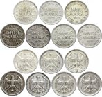 Germany - Weimar Republic Lot of 7 Silver Coins 3 Mark 1924 - 1925
Jaeger# 312; Lot of 7 coins - all different. Date & Mint Collection! XF-AU