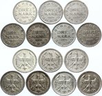 Germany - Weimar Republic Lot of 7 Silver Coins 3 Mark 1924 - 1925
Jaeger# 312; Lot of 7 coins - all different. Date & Mint Collection! XF-AU