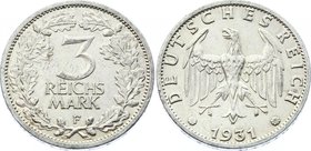 Germany - Weimar Republic 3 Reichsmark 1931 F
KM# 74; Key Date - catalogue value is 1200$ for UNC. The coin is AUNC.