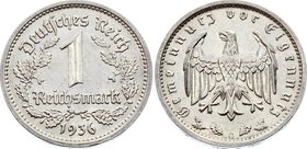 Germany - Third Reich 1 Reichsmark 1936 G
KM# 78; Key Date - Mintage 620000, catalogue value is 225$ for UNC. The coin is AU-UNC.
