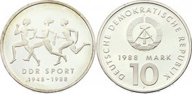 Germany Democratic Republic 10 Mark 1988 PROOF Proba
KM# PR42; Jaeger# 1623P; Silver; 40 Years of East German Sports; Original Box Package with Certi...