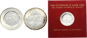 Germany Democratic Republic 20 Mark 1980 A
Jaeger# 1575; Silver Proof; Summer Olympics in Moscow 1980; Mintage 800 Pcs!; Citius Altius Fortius; With ...