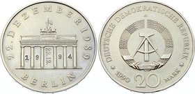 Germany Democratic Republic 20 Mark 1990 A Rare
Gegenstempel / Overstriked "22.12.1994"; Mintage 10.000 Pcs; Opening of Brandenburg Gate at 22.12.198...