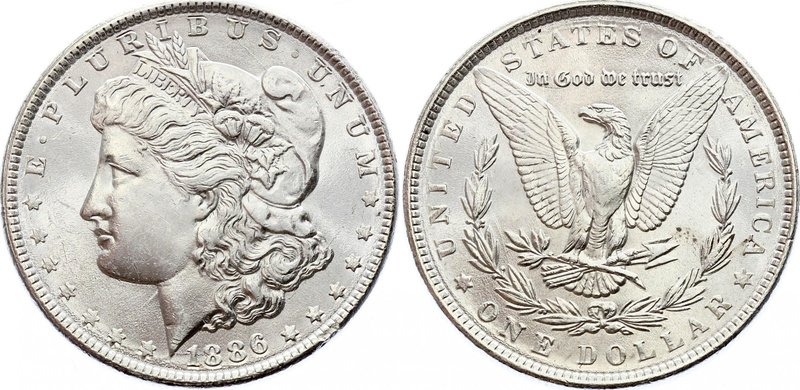 United States Morgan Dollar 1886 Top Grade
KM# 110; Silver; "Morgan Dollar"; BU...