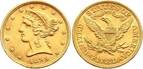 United States 5 Dollars 1899
KM# 101; Gold (.900) 8.36g; "Liberty / Coronet Head - Half Eagle" (With motto)