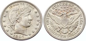 United States Quarter Dollar 1905
KM# 114; Silver; "Barber Quarter"; UNC