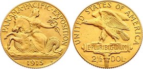 United States 2-1/2 Dollar 1915 S Panama-Pacific Exposition
KM# 137; Panama–Pacific International Exposition. Gold (.900), 4.18g. AUNC. Rare coin - m...