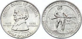 United States Half Dollar 1925 Rare! Founding of Fort Vancouver
KM# 158; Silver; Mintage 14,994; 100th Anniversary of the Founding of Fort Vancouver