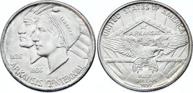United States Half Dollar 1935 D Rare! Statehood of Arkansas
KM# 168; Silver; Mintage 5,505; 100th Anniversary of the Statehood of Arkansas; UNC