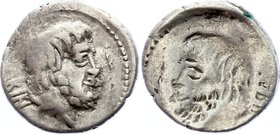 Ancient World Rome Silver Denarius Serratus 89 B.C
RRC# 344/3; Silver 3.87g; Obv: SABIN: Bearded head of King Tatius right. Border of dots.; Rev: Inc...
