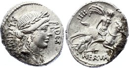 Ancient World Rome Silver Denarius Serratus 47 B.C
RRC# 454/2; Silver 3.15g; Obv: FIDES A·LICINIVS: Laureate head of Fides right. Border of dots.; Re...