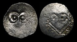 Russia Denga 1427-1456 Ryazan
Ivan Fedorovich; ГП# 2340.C (R4); Silver 1,05g; Dirham Countermarked Tamgha (Ram"s head)/Countermarked frame, Circular ...