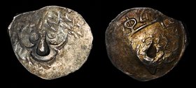Russia Denga 1427-1456 Ryazan
Ivan Fedorovich; ГП# 2340.D (R4); Silver 1,05g 21x18mm; Dirham Countermarked Tamgha (Ram"s Head)/Countermarked Frame, C...