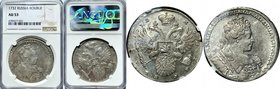 Russia 1 Rouble 1732 NGC AU 53
Bit# 50; Silver; Plain cross of orb; Edge patterned; Luster!