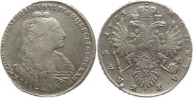 Russia 1 Rouble 1735 8 Pearls in the Hairstyle
Bit# 122; Silver 25,03g.; AUNC-; Edge - ornamented; Kadashevsky Mint; Mint lustre; Was found as a part...