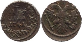 Russia Polushka 1741 RR
Bit# 45 R1; 1 Rouble Petrov; 3 Roubles Ilyin; Copper 3,86g.; AUNC; Very rare coin; Natural cabinet patina; Attractive collect...