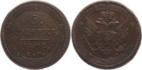 Russia 5 Kopeks 1804 EM
Bit# 290; Copper 51,07g.; AUNC; Outstanding collectible sample; Deep mint lustre; Coin from an old collection; Coin of Ekater...
