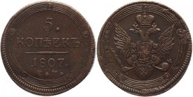 Russia 5 Kopeks 1807 ЕМ
Bit# 294; Copper 50,55g.