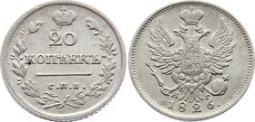 Russia 20 Kopeks 1826 СПБ НГ
Bit# 99 (R1); Narrow crown; Silver 3.74g