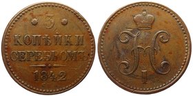 Russia 3 Kopeks 1842 СПМ
Bit# 811; VF