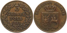 Russia - Poland 3 Grosze 1831 KG
Bit# Pv8; Copper 9,31g.