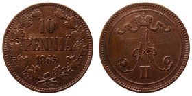 Russia - Finland 10 Pennia 1865
Bit# 651; Mintage 247.000; VF