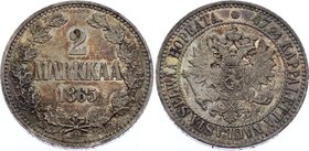 Russia - Finland 2 Markkaa 1865 S
Bit# 617; Silver 10.26g; With Prooflike Under the Patina