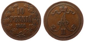 Russia - Finland 10 Pennia 1866
Bit# 652; Mintage 850.000; VF