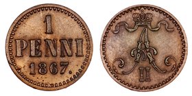 Russia - Finland 1 Pennia 1867
Bit# 667; XF/aUNC