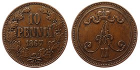 Russia - Finland 10 Pennia 1867
Bit# 653; XF