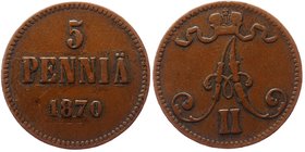 Russia - Finland 5 Pennia 1870
Bit# 660; Mintage 300.000; VF