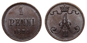 Russia - Finland 1 Pennia 1874
Bit# 673; XF/aUNC