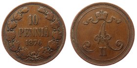 Russia - Finland 10 Pennia 1876
Bit# 656; Mintage 300.977; VF