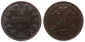 Russia - Finland 10 Pennia 1890
Bit# 243; Mintage 106.425; VF