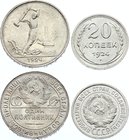 Russia - USSR Lot of 2 Coins 1924
20 Kopeks, Poltinnik 1924 TP; Silver