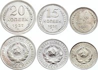 Russia - USSR Lot of 3 Coins 1927
10 15 20 Kopeks 1927; Silver; UNC