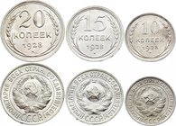 Russia - USSR Lot of 3 Coins 1928
10 15 20 Kopeks 1928; Silver; UNC/BUNC
