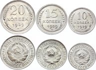 Russia - USSR Lot of 3 Coins 1929
10 15 20 Kopeks 1929; Silver; BUNC