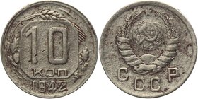 Russia - USSR 10 Kopeks 1942 Key Date
Y# 109; Copper-Nickel 1,67g.