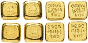 [124.4g]
AUSTRALIEN 
 Elizabeth II. 1952-. 
 1 Unze Gold Bulion o. J. Feingehalt 999.9/1000. Feingewicht total 124.4 g. FDC / Uncirculated.(4)