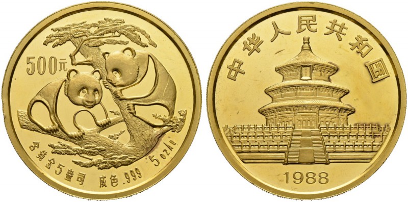 [155.36g]
CHINA, VOLKSREPUBLIK 
 500 Yuan 1988. Kratzer / Scratches. Feingewic...