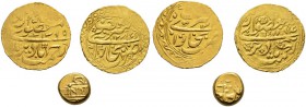 [11.3g]
INDIEN 
 Goldmünzen diverse o. J. Feingewicht total 11.3 g. Sehr schön-vorzüglich / Very fine-extremely fine.(3)